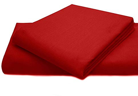AmigoZone Cotton Percale Count Easy Care Polycotton Flat Sheet(Red, King)