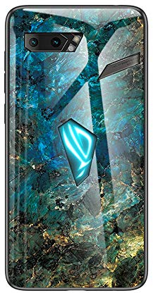 BRAND SET Hülle für Asus ROG Phone 2 Rückseite aus gehärtetem Marmorglas und Hybrid-Hartschalenkoffer aus Silikon,stoßfest und Kratzfest Schutzhülle für das Asus ROG Phone 2 (Blau)
