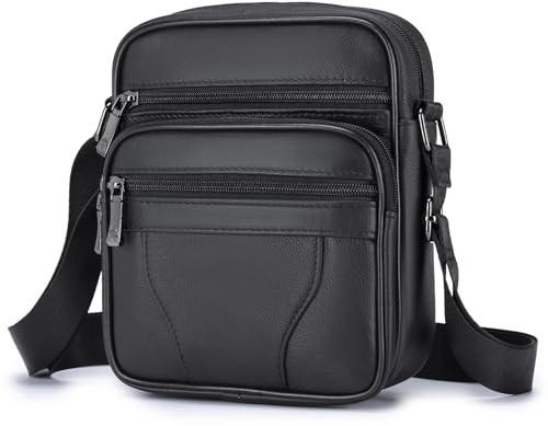 SPAHER Borsello Uomo Tracolla Pelle Borsa a Tracolla Casual Borsa a Spalla da Uomo Borselli da Lavoro Piccolo Messenger Bag per Ufficio/Vita Quotidiana, Idea Regalo per festa del papà, Nero