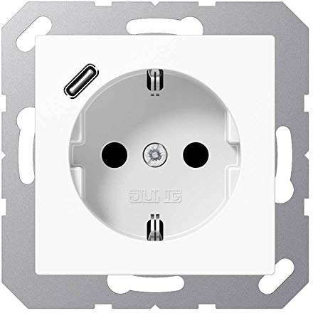 Jung A1520-18CWW SCHUKO-Steckdose mit USB Typ C (max. 3A) Quick Charge mit erhöhtem Berührungsschutz (Thermoplast bruchsicher) Alpinweiß Serie A