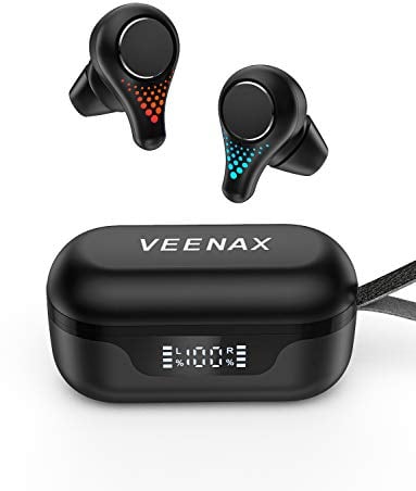 VEENAX T8 Cuffie Bluetooth In-Ear, Auricolari Senza Fili con Microfono e Bassi, Cuffiette Wireless Sport Controllo Touch, Auricolare Stereo con 30 Ore di Riproduzione/CVC 8.0/USB-C, Nero