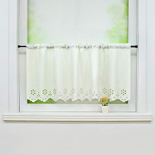 Joyswahl Küchen Scheibengardine Voile Bistrogardine mit Lasercut-Muster »Carmen« Stangendurchzug Gardine Stores HxB 60x150cm Weiß 1er Pack