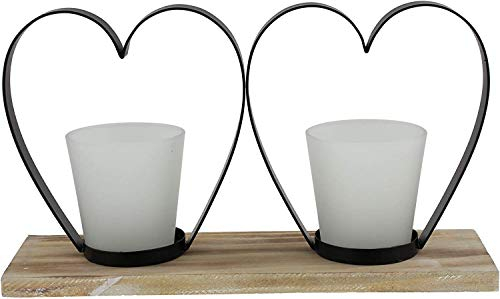 khevga Windlicht Herz aus Holz und Glas im Set 30 x 9 x 17 cm