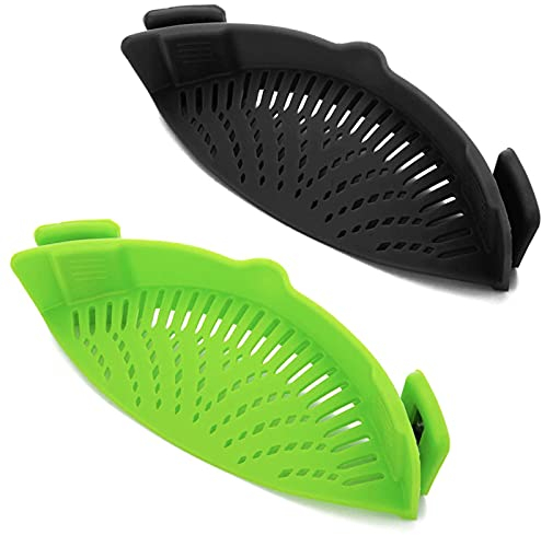 Qiunizadila 2 Pcs Clip On Strainer, Silicone Pot Strainer for Pasta Meat Vegetables Fruit, Fits All Pots Bowls, 9*3.4*2.2 inches