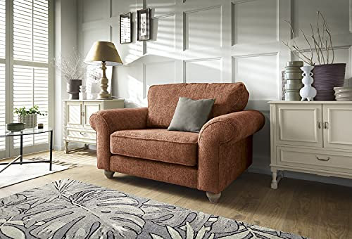 Abakus Direct Cuddle Chairs for Living Room -Ingrid 2 Seater Sofa Snuggle Chairs with Soft Luxury Braided Chenille Fabric | Sophisticated Cuddle Sofa in Rich Burnt Orange | 145Wx95Dx90H