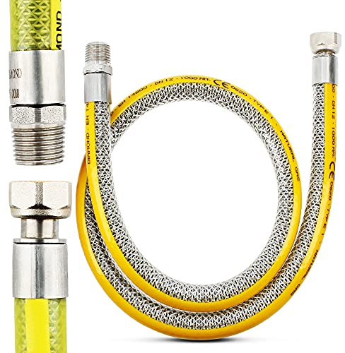 Flexibler Gasschlauch 75 cm Propangasschlauch Butangasschlauch mit 1/2 x 1/2 Zoll Innengewinde-Außengewinde DN 12 aus Edelstahl & PVC | Butan Propan Schlauch EN 14800 Gasanschlussschlauch