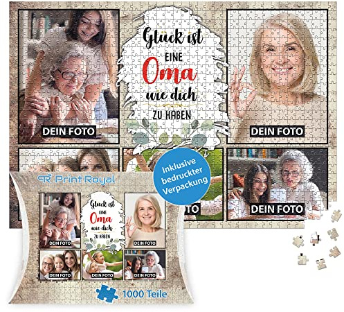 Foto-Puzzle mit 5 Fotos Bedrucken - Glück ist eine Oma wie Dich zu haben - Collagen-Puzzle selber gestalten für die Oma - 1000 Teile inkl. hochwertiger Kartonverpackung