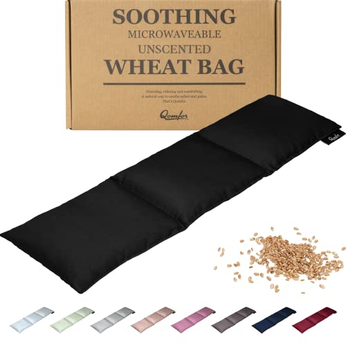 Qomfor Unscented Wheat Bag Microwavable - Large Heat Pack for Pain Relief - Heat Pad for Neck, Shoulders, Back, Period Pain, & Arthritis - Microwave Heat Bag for Aches & Relaxation (Black)