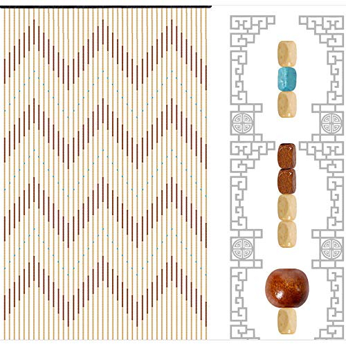Türvorhang Holzperlenvorhang Perlenvorhang Leguana Insektenschutz Türvorhang Retro Dekovorhang Waves Design Hanging Wooden Beaded Door Curtain Screen, 90 x 220 cm