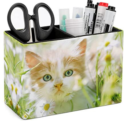 Niapessel Pot à crayons pour bureau, joli petit chat - Organiseur de bureau - Organiseur de bureau - Organisateur de crayons de maquillage pour bureau, école, université - Cuir