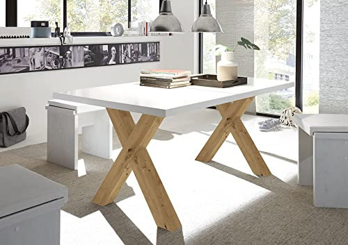 58 aufm Kessel Esstisch ausziehbar Eike 1 140 x 90 x 75 Esszimmertisch Asteiche/Weiß Matt Lack 13397-140