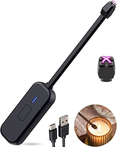 Gakrr Lighter - Candle Lighter - Windproof Electric Lighter Rechargeable Plasma Lighter | X-Type Plasma Beams | Battery Indicator | USB-C | Black, Size: 22
