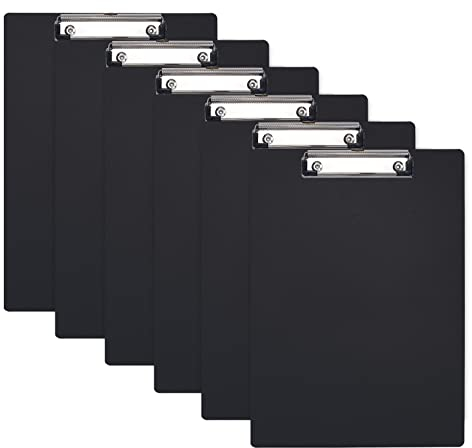 Klemmbrett A4,6 Stück Schreibbrett mit Metalklemme, Schreibplatte Klemmbretter Clipboard Zwischenablage(Schwarz)
