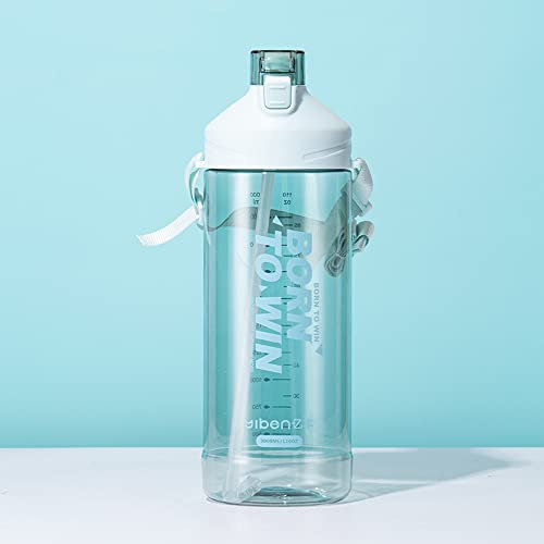 WATMHHJQ Borraccia sportiva di grande capacità, 3 l, coppa, bottiglia d'acqua, in plastica, senza BPA, con paglia/maniglia/cinghia (verde)