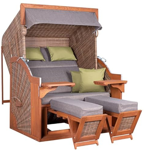 Yoursol by Devries Strandkorb Pure Comfort XL 490, PE, grau-grün, Breite 135 cm, Pinienholz, Windschutz, Ostseeform