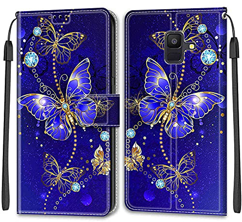 Handyhülle für Samsung Galaxy A6 2018 Klapphülle Leder Wallet Blau | Premium Klappbar Ledertasche mit Magnetverschluss, Kartenfächern & Standfunktion, robuste Schutzhülle für Samsung A6 2018