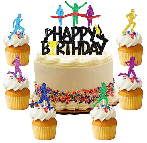 palasasa 25 Stück Running Tortendeko Running Cupcake Toppers Marathon Happy Birthday Cake Topper Sport Kuchen Dekoration für Running Theme Party Dekoration Mann Junge Mädchen Sport Party Dekoration
