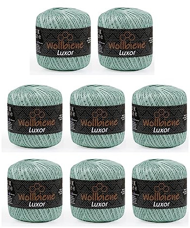 Wollbiene Luxor Häkelgarn Filetgarn 8x50g, 100% mercerisierte Baumwolle, 400g Häkelwolle Strickwolle (hellgrün (35))