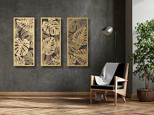 Vailla ® Lot de 3 grandes feuilles de palmier - Décoration murale 3D - Feuilles tropicales - Décoration murale en bois - Style bohème - Pour salon (Feuilles tropicales 1)