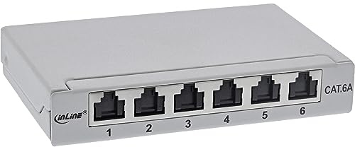 InLine® Patchfeld Cat.6A 0,5HE 6-Fach, für Tisch/Wand/Hutschiene, mit Staubschutz, grau