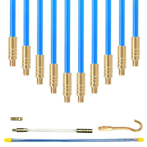 10M Cable Access Rod and Accessories Kit - 15 Pieces Including 10 x 1000 mm Rods, RED