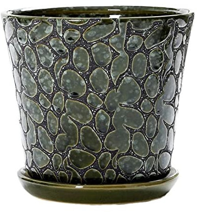 Ceramics Flowerpot Planter Pots Extra Large Succulent Plant Pot Ceramic Cactus Planter Geometric Indoor Decorative Bonsai Cacti Flower Pot with Drainage Holes Flower Pots/Green/20Cm