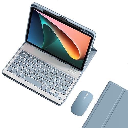 KMXDD Funda con teclado y ratón, soporte de carga de lápiz, compatible con iPad Mini de 6ª generación, funda de teclado para iPad Mini 6 con teclas de color, teclado inalámbrico Bluetooth extraíble