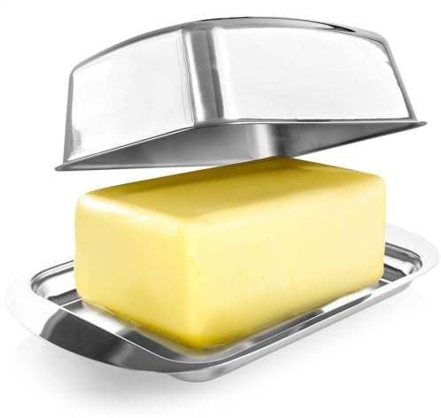 com-four® Butterdose Edelstahl - Große Butterglocke aus Edelstahl - Butterschale mit Deckel - spülmaschinengeeigneter Butterbehälter - Buttergefäß (Edelstahl - hochglanz)