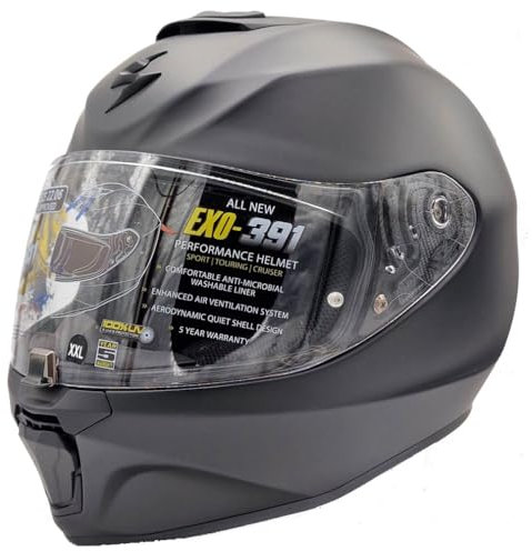 Scorpion Exo-391 Solid Negro Mate | Casco de Moto Integral Unisex Hombre y Mujer Homologado ECE 22.06 (M)