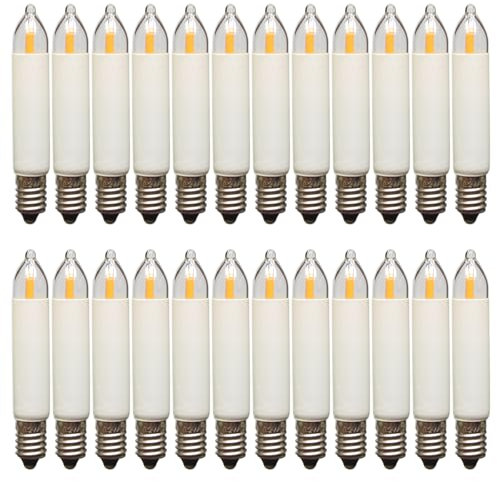 Erzgebirgslicht - AUSWAHL - 24 Stück LED Filament Kleinschaftkerze 23V 0,2W E10 für 10 Brennstellen Ersatzbirne Glühbirne Minischaftkerze Glühlämpchen für Lichterketten Pyramide und Schwibbogen