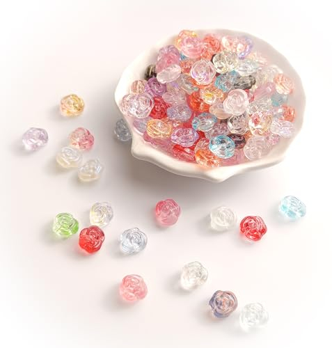 Rosen Glasperlen zum Auffädeln 100 Stück, 12mm Bunte Blumen Perlen für Armbänder, Geformte Perlen Set für Basteln Schmuckherstellung, Armbänder, Ohrringe, DIY Halsketten