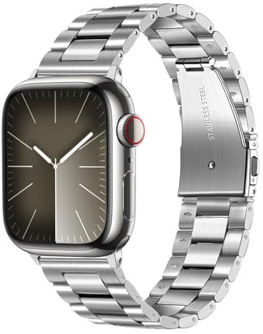 TRUMiRR Ersatz für Apple Watch 10mm 46mm/Apple Watch 9 8 7 Armband 45mm/Watch SE(2.Generation) 44mm Armband,Mesh Gewebte Edelstahl Uhrenarmband Metall Armband für iWatch SE Serie 10 9 8 7 6 5 4
