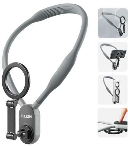 TELESIN Supporto Magnetico Selfie per Telefono da Collo, POV/VLOG Collana Magnetica per Telefoni Cellulari per Magsafe Portacellulare da Collo per iPhone 16 15 14 13 PRO 12 Max Android (Gray)