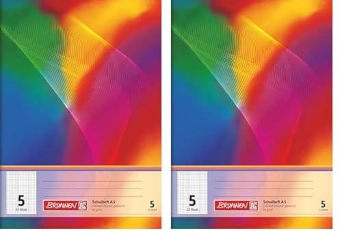 Brunnen 104530502 Schulheft A5 (32 Blatt, kariert, mit Linienblatt, Lineatur 5) (Packung mit 2)
