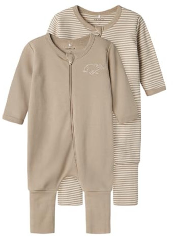 NAME IT Baby-Unisex NBNNIGHTSUIT 2P Zip FF Y/D CORE 2 NOOS Schlafanzug, Pure Cashmere, 86 (2er Pack)