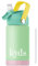 kyds® Trinkflasche Kinder, Thermo Edelstahl Wasserflasche, Auslaufsicher, mit Trinkhalm, hygienischer Klappdeckel, BPA-frei, spülmaschinenfest, Trinkflasche für Schule Sport (Light Green/Rosa, 350ml)