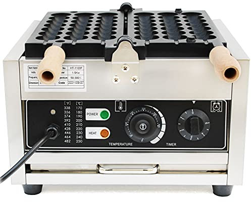Waffelball-Maker [6 Spieße] – 1500W Edelstahl Waffelbereiter mit Timer (1-5 Min) & Temperaturregelung – Antihaft-Beschichtung für knusprige Waffeln, Pfannkuchen, Muffins