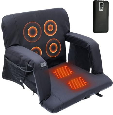 WORKOOT Heated Stadium Bleacher Seat with Massage, Reclining, Waterproof Cushion - Ultimate Comfort, Complete with Shoulder Straps (Regular Seat 1-Pack)
