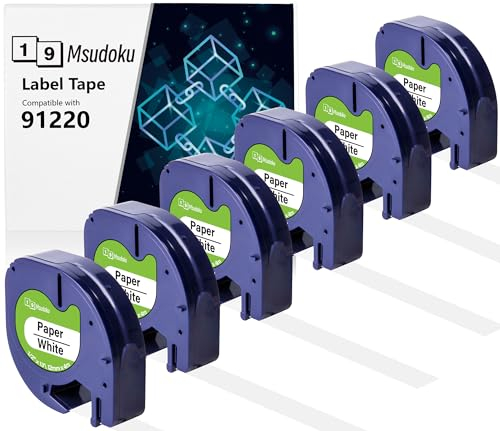 6x Msudoku 91220 Kompatibel für Dymo Letratag Etikettenband Paper White 12mm x 4m Ersatz für Dymo Letratag XR Etikettenband für LT100H LT110T LT100T QX50 XR XM 200B