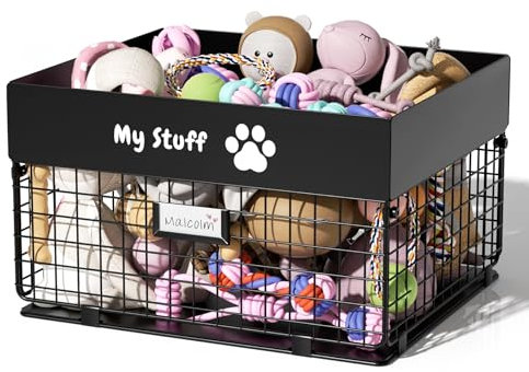 qeerable Dog Toy Basket - Metal Large Dog Toy Box for Small Dog - Dog Toy Storage Bin for Pet - Personalized Large Dog Toy Basket for Puppy and Pet- Dog Toy Organizer Holder Boxes for Living Room