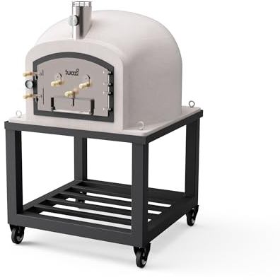 TUOZI - Forno a legna da esterno KITAWAY (bianco, 100 x 100 x 170 cm) - Forno in cemento isolato con sughero, 3 coperchi in ceramica, cottura a legna da ardere, giardino, terrazza