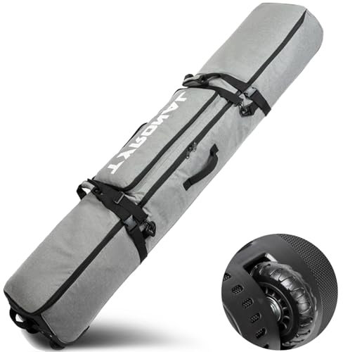 TYRONAL Snowboardtasche mit Rollen, strapazierfähiges 600D-Polyester-Oxford, verschleißfest, gepolsterte Snowboardtasche für einzelne Snowboard- und Snowboardstiefel, Grau, 160 cm