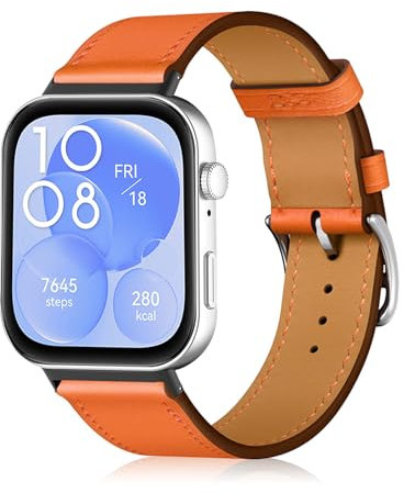 LanQii Leather Strap Compatible with Huawei Watch Fit 4 Pro/4/3, Quality Leather Replacement Wristband, Women Men Straps for Huawei Watch Fit 4 Pro/4/3 - Orange