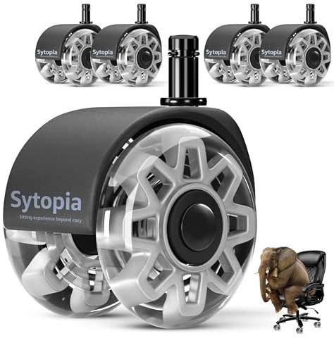 Sytopia Bürostuhl Rollen 10mm x 22mm, Rollen für Bürostühle 5er-Set, Gummi Bürostuhlrollen 5er-Set für hartboden, parkett, laminat, Bodenschutzmatten, Nur Kompatibel mit 1KEA Bürostühle (Transparent)