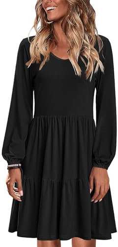 Zeagoo Damen Kleider Langarm Winterkleid Knielang Casual Lockeres Kleid Herbst Winter Tunikakleid mit Taschen Schwarz XL