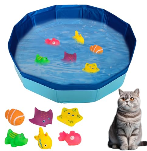 ACAREY Piscine pour chat avec poissons, jouet portable, pliable, jouet d'eau, pour chats et chiens, pour jouer au bain, 30 x 10 cm
