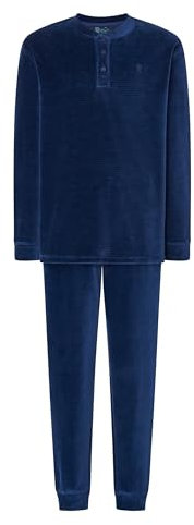 El Búho Nocturno Pigiama Uomo Pile Velluto Invernale Caldo a Righe Pigiama Intero Uomo, 80% Cotone, 20% Poliestere, Blu 5736, 4XL