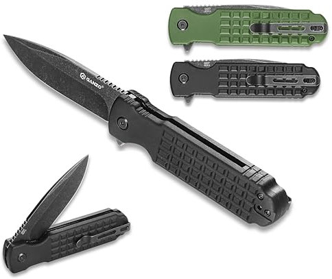 GANZO G627-BK Pliant de Poche Lame en Acier 8CR14 85mm ABS Poignée Antidérapante avec Clip Camping EDC Couteau 203 mm 130 g (Noir)