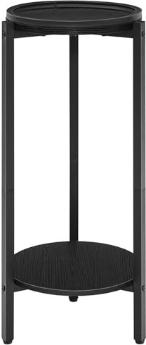 HOOBRO Beistelltisch, Kleiner Tisch, 2-stufiger runder Couchtisch, Sofatisch, Getränketisch, für kleine Räume, Wohnzimmer, Schlafzimmer, Schwarz EBB167BZ01