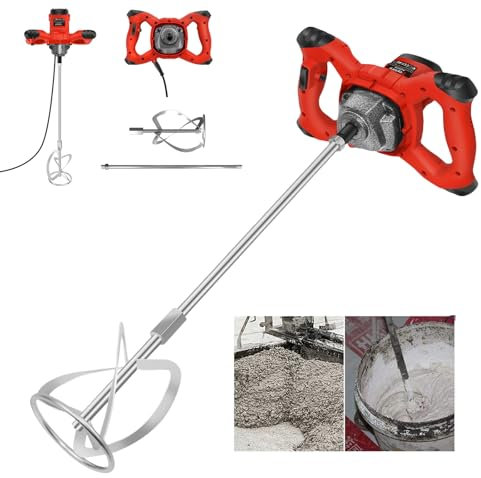 Rot Rührwerk mit starken 2600 Watt – Farb-Mörtelrührer Betonrührer – robustes 6-Gang-Metallgetriebe – Mit großem Rührquirl Ø120 mm und ergonomischem Griff - Rührwerk Handrührwerk